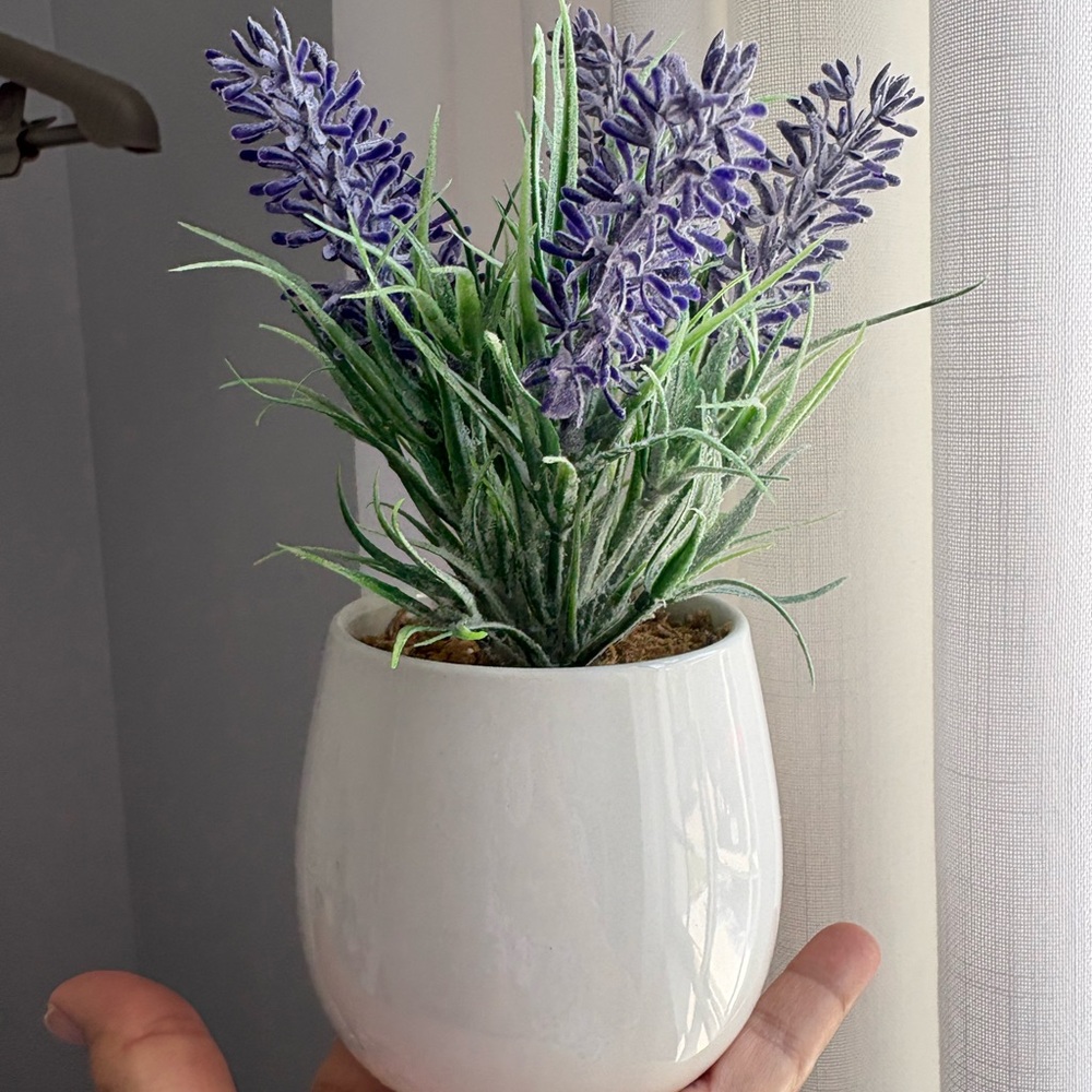 Lavender Faux Plant in White Ceramic Planter - Brand: